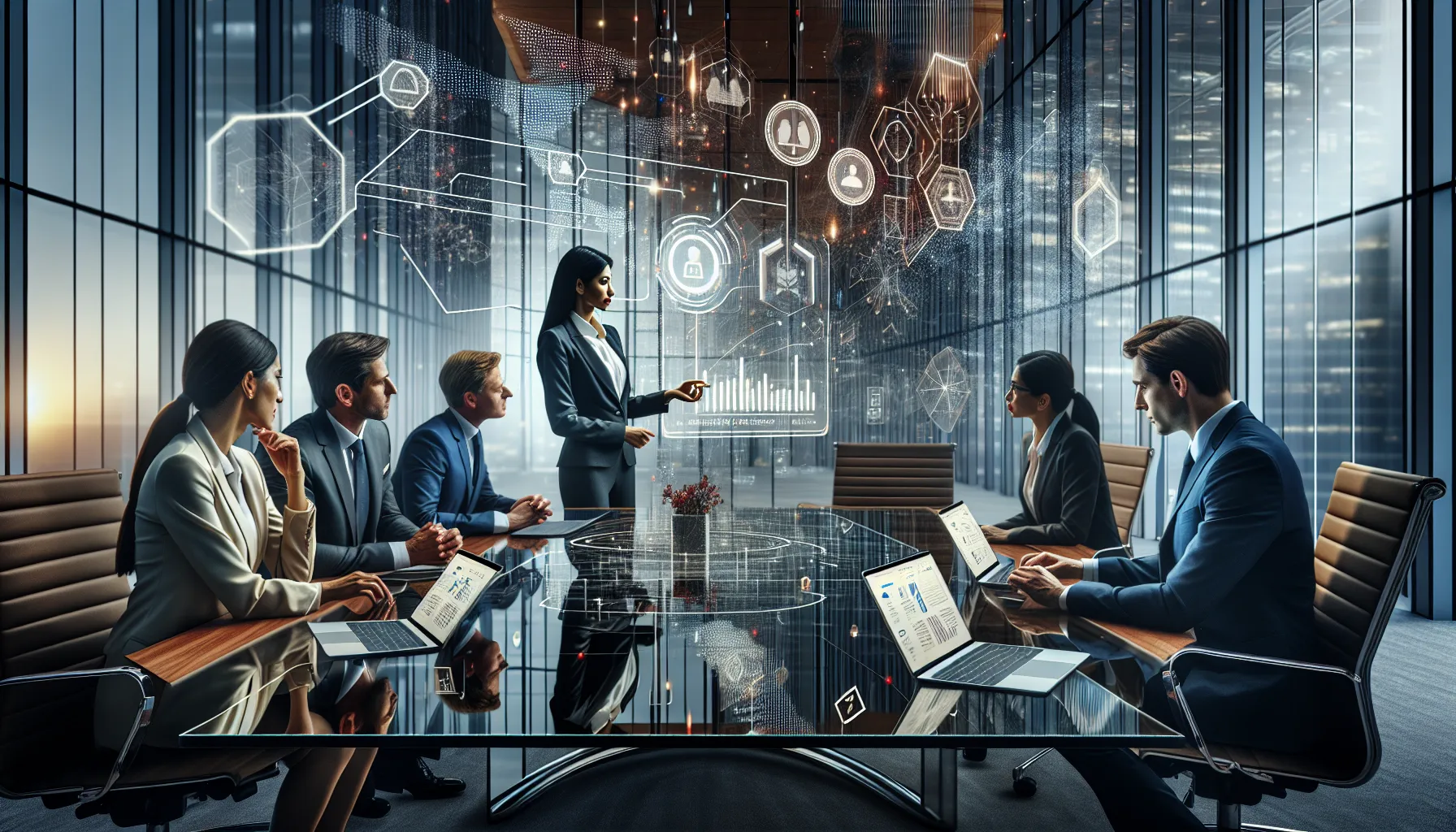 diverse team discussing innovations in a modern office.