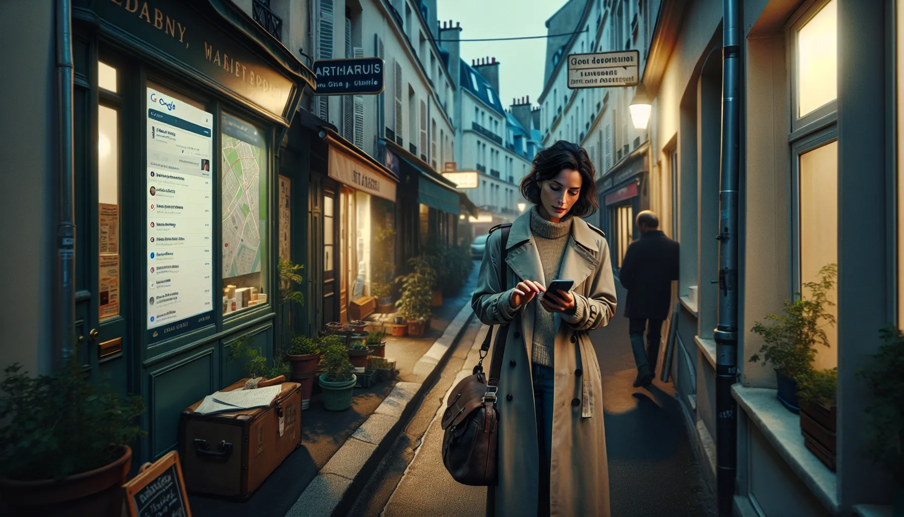 Young woman in Drancy checking Google local business results on her smartphone.