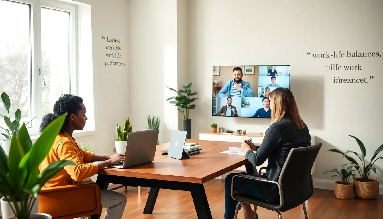 professionals collaborating in a home office setting for remote work.