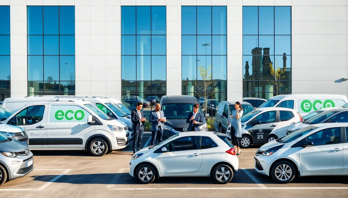 diverse electric vehicles fleet in a corporate parking lot.