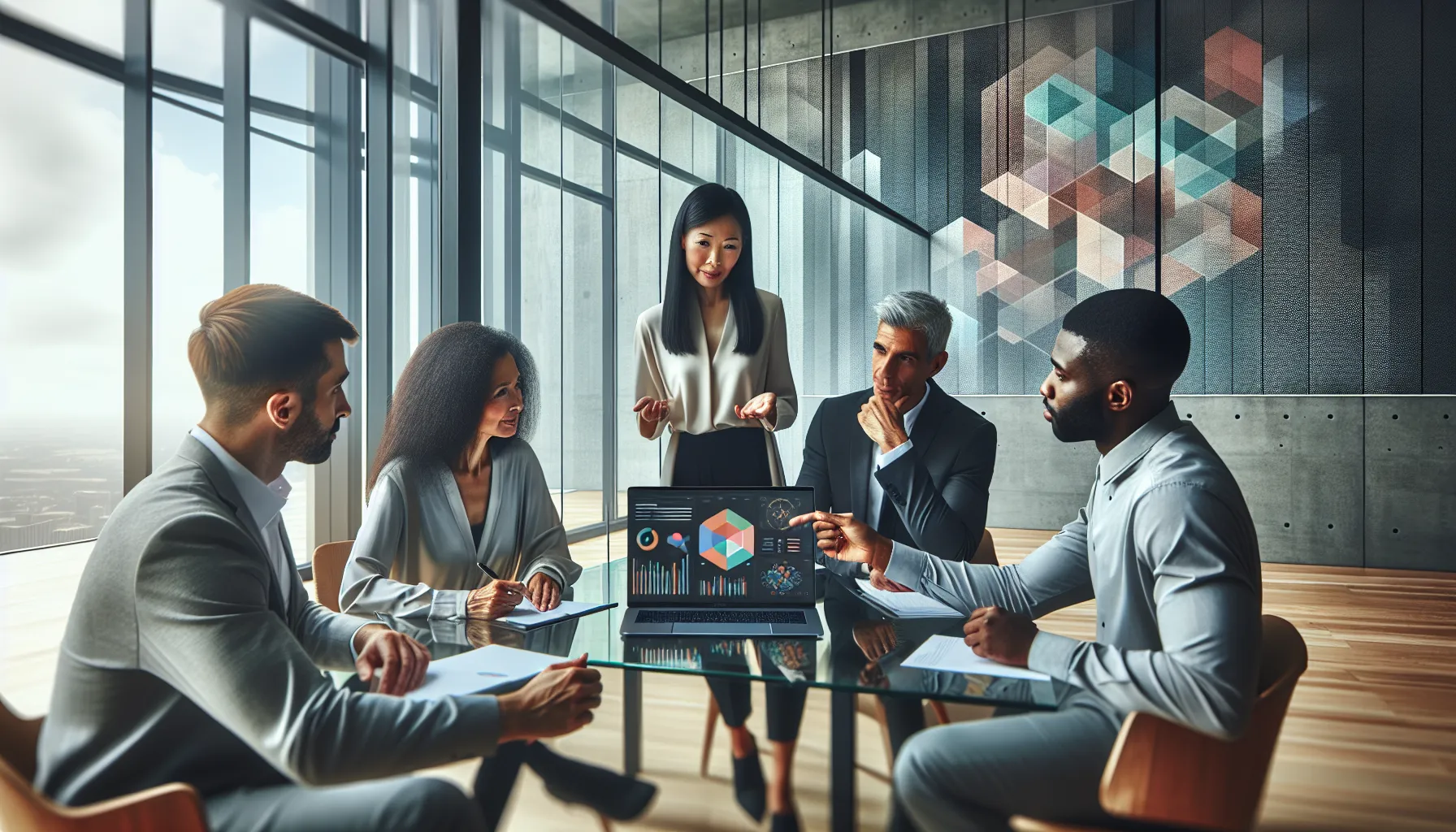 team discussing GenboosterMark software in a modern office.