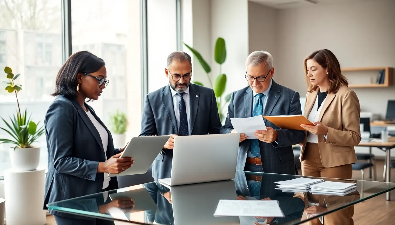 diverse group of part-time real estate agents collaborating in an office.