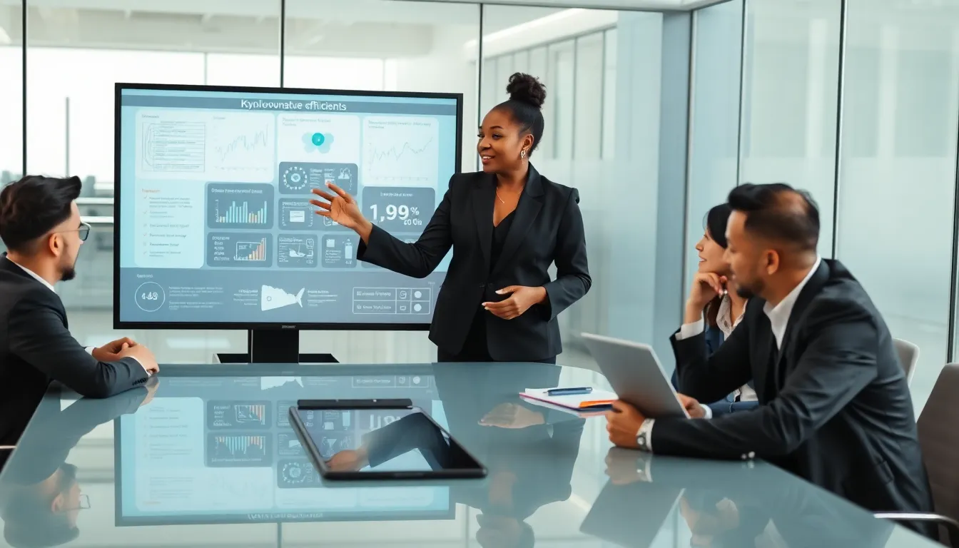 diverse professionals discussing Krylovalster in a modern office.