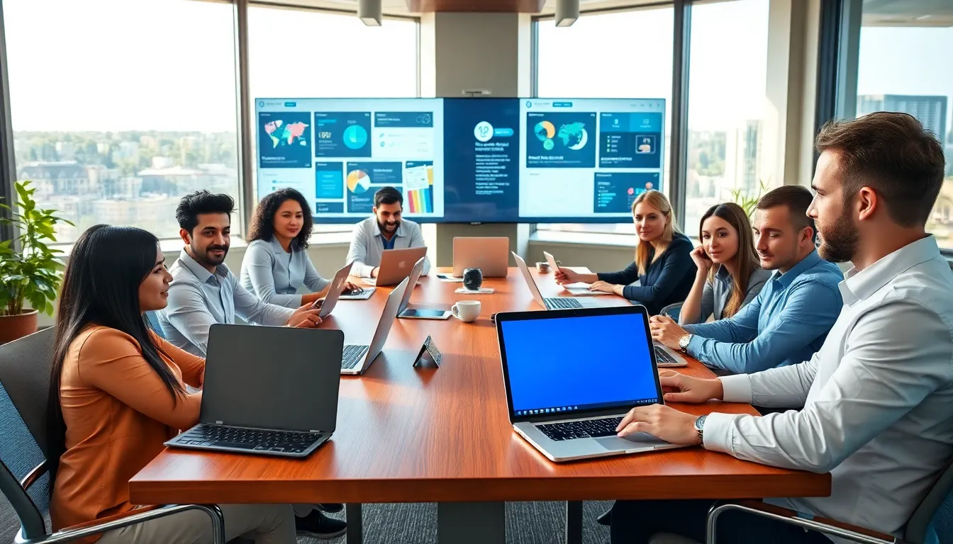 diverse team collaborating on software solutions in a modern office.