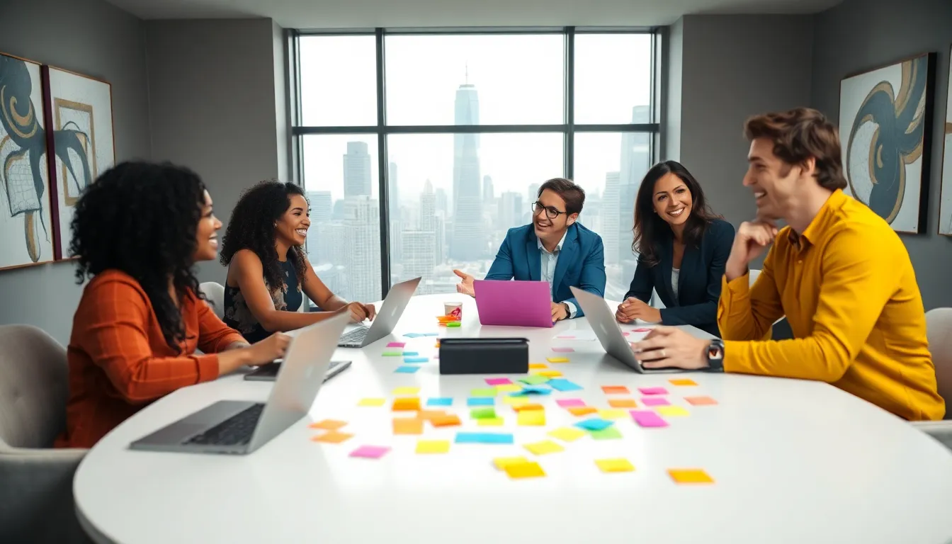 diverse professionals collaborating in a modern workspace.