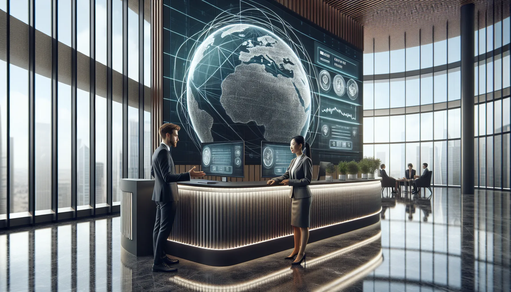 a bank customer discussing wire transfer services with a banker