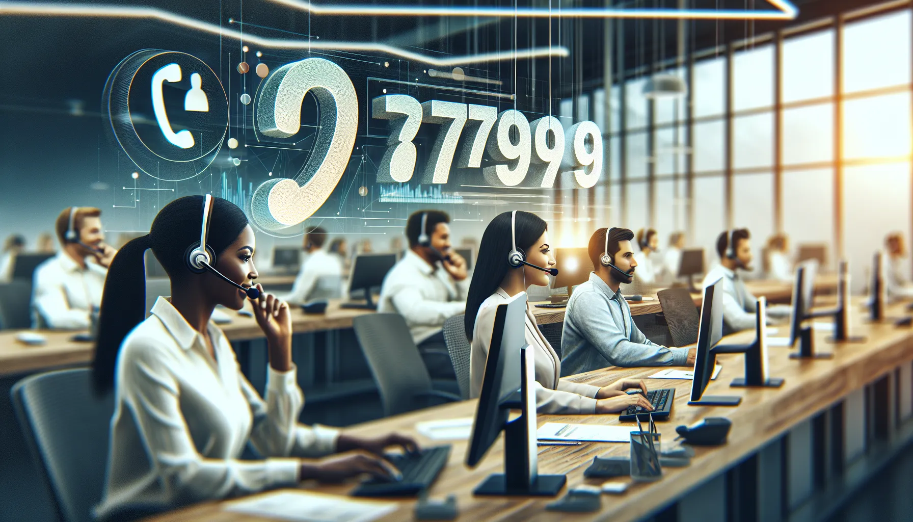 diverse team in a customer service center working with toll-free numbers.