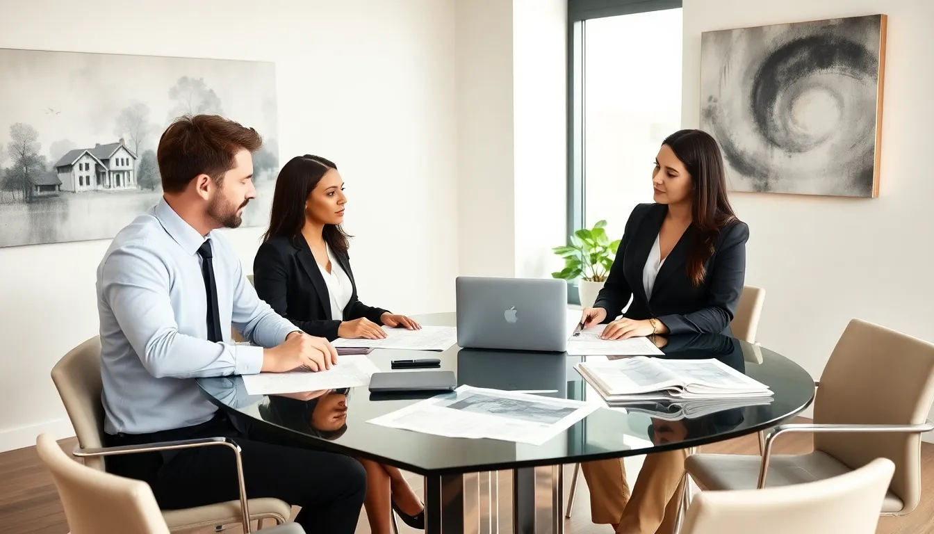 professionals discussing private real estate investments in a modern office.