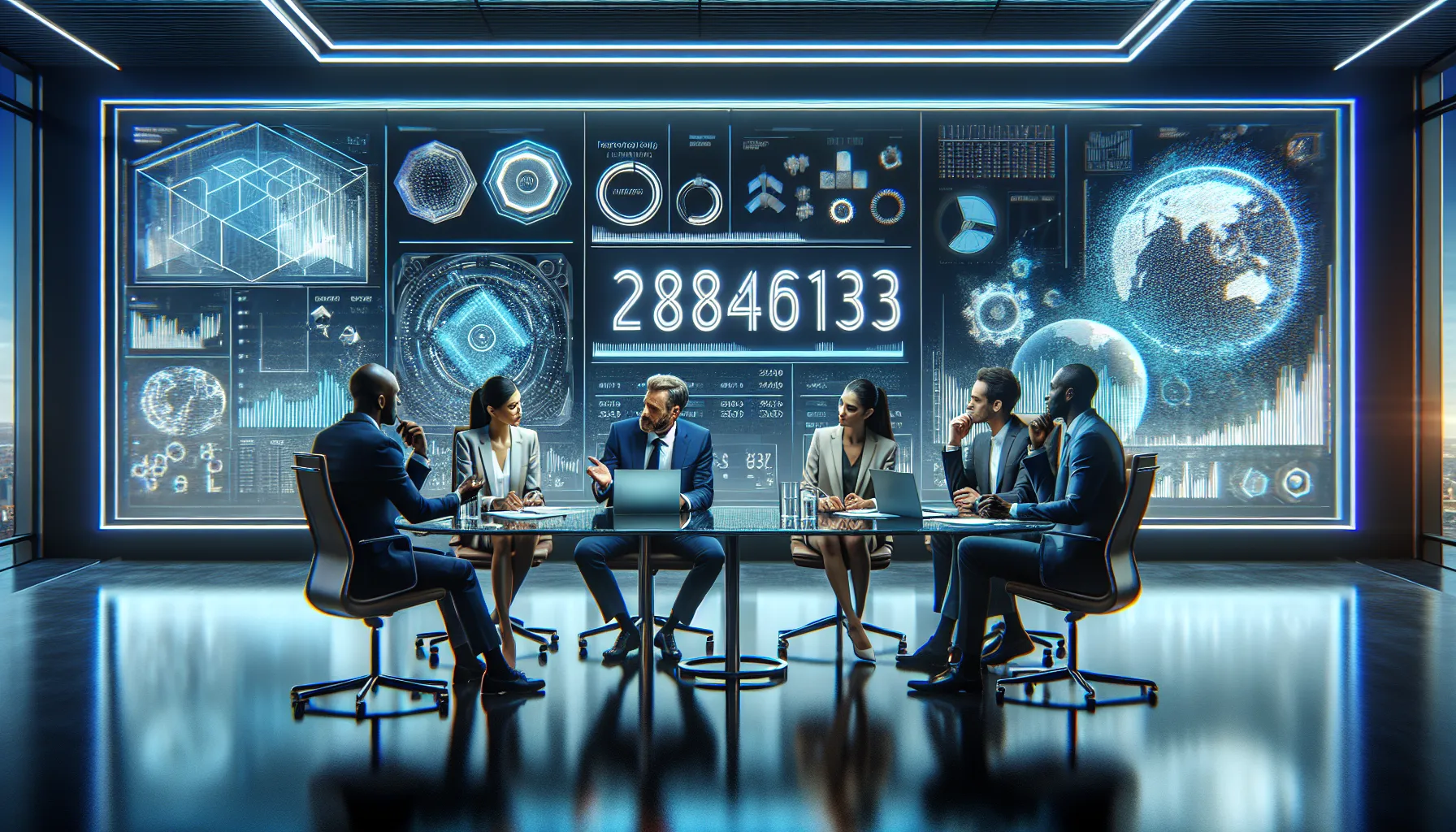 diverse professionals discussing future trends in a modern conference room.