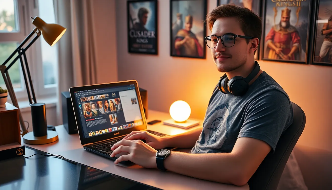 Benjamin Pearce at a desk with CK2Generator on his laptop.