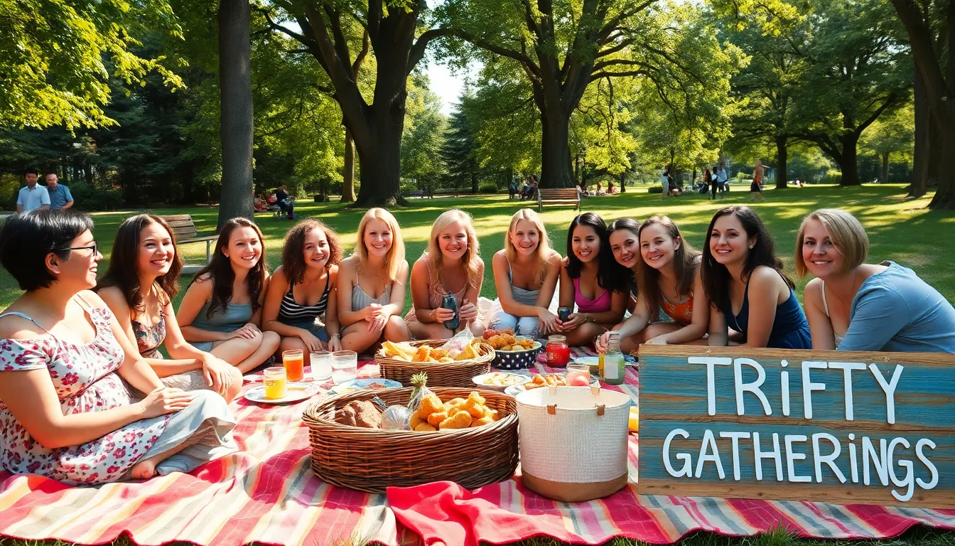 diverse group enjoying a joyful outdoor thrifty event.