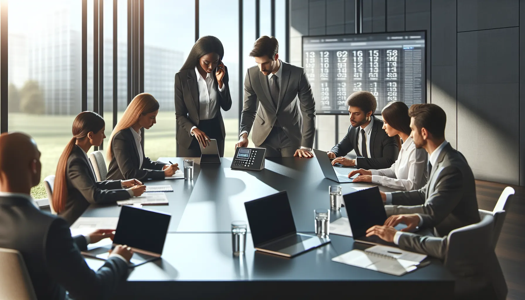 diverse team discussing phone number lookup in a modern office.