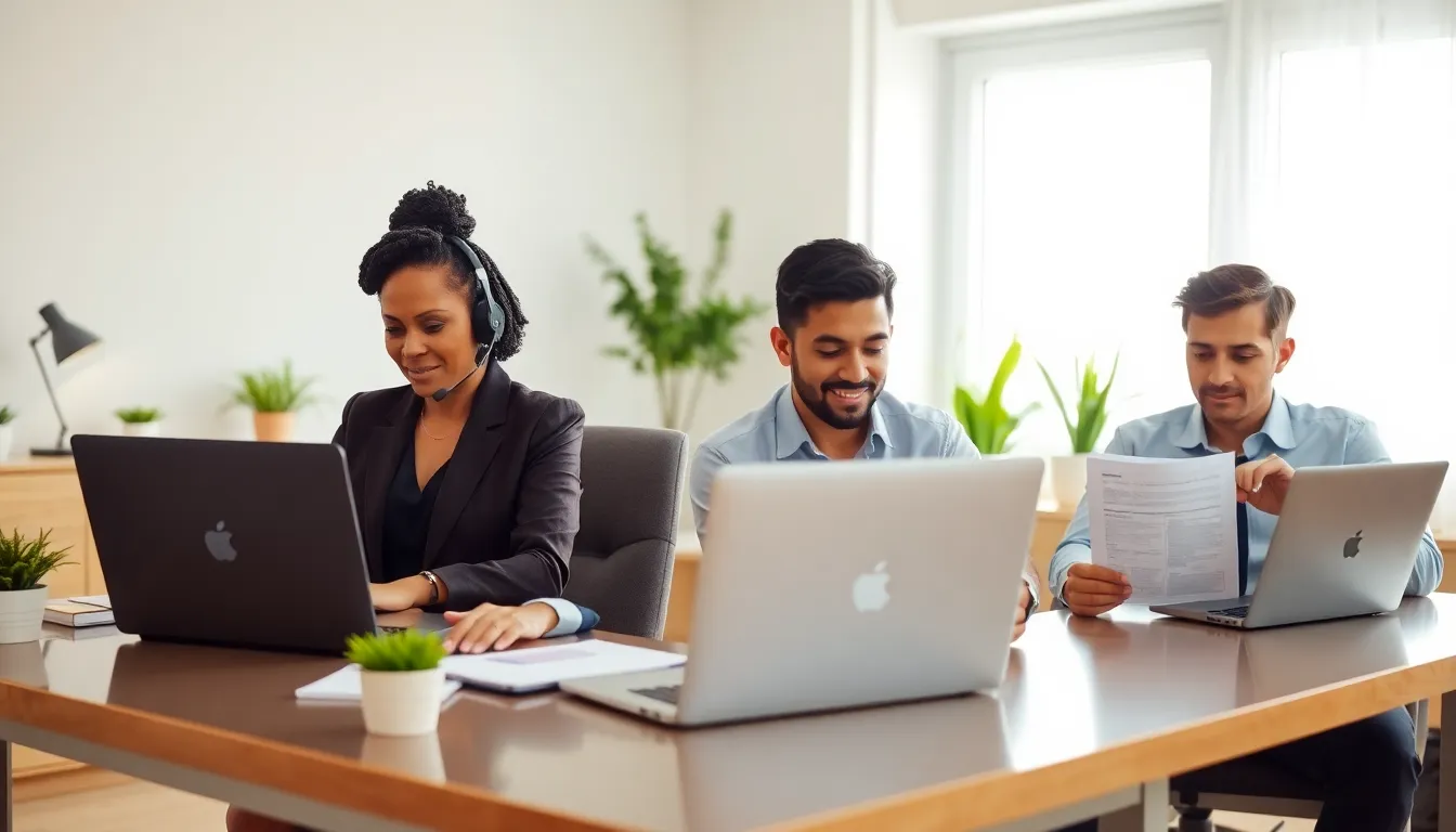diverse government employees working from home in a modern setting.
