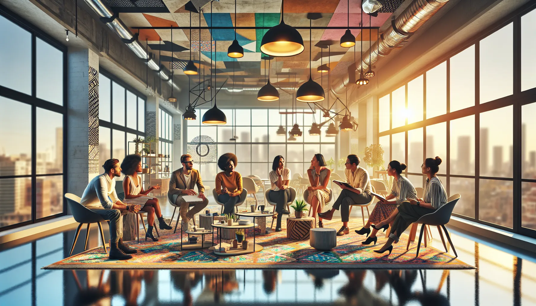 diverse individuals discussing GeminiofMedina principles in a modern setting.