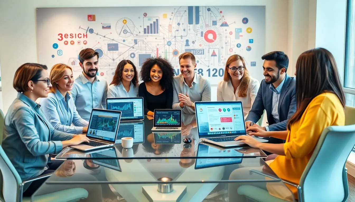 diverse professionals discussing technology adoption in a modern office.