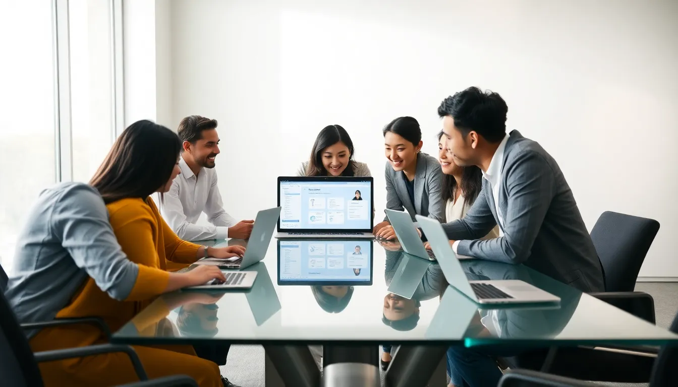 team collaborating on low-code workflow applications in a modern office.