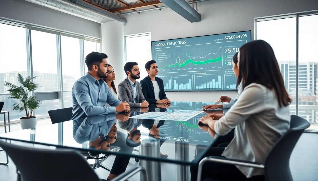 diverse team discussing product specifications in a modern office.