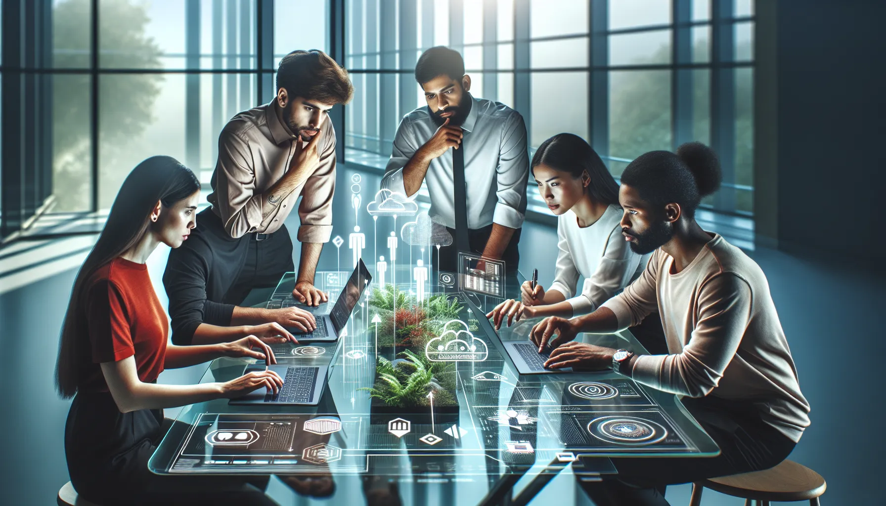 IT professionals troubleshooting software updates in a modern office.