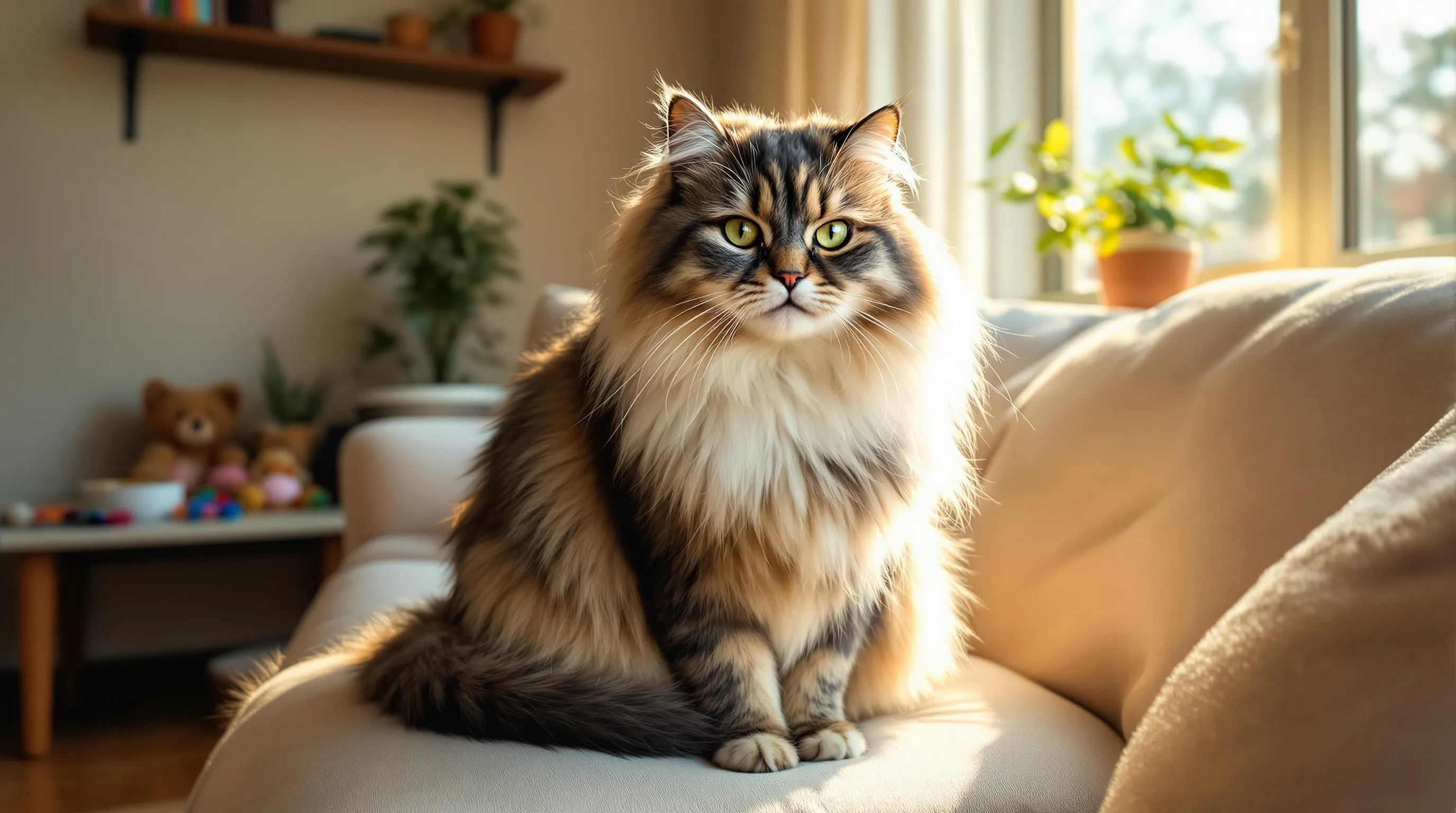 Common Cat Health Issues and Early Warning Signs to Watch For A healthy Siberian cat resting in a sunlit living room.