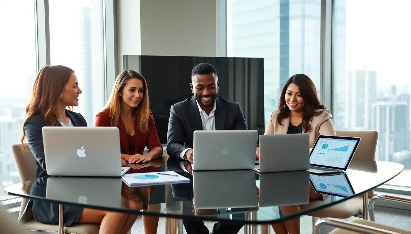 diverse real estate team collaborating in a modern office.
