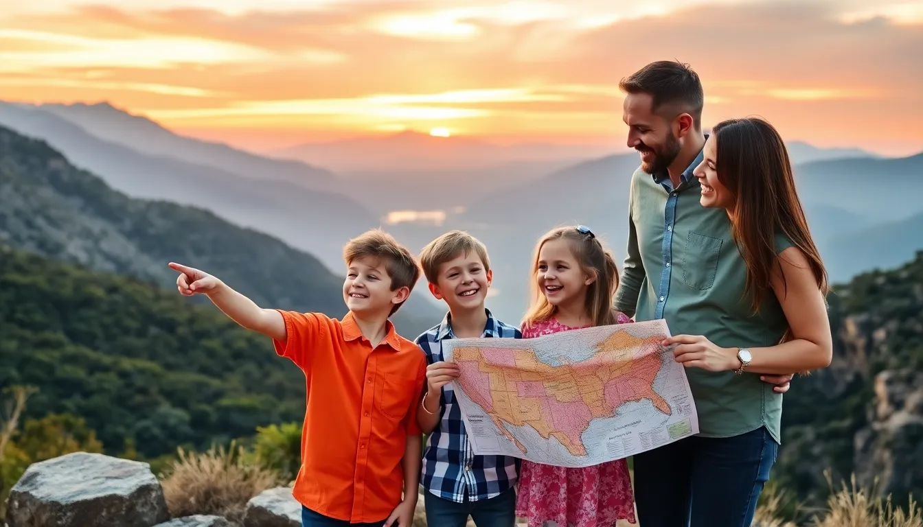 family engaging in activities at a scenic travel destination.