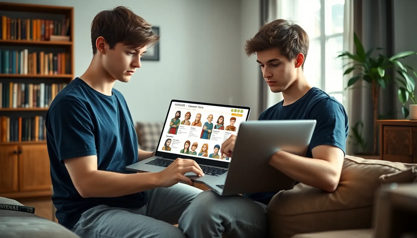 a young man using Ck2Generator on his laptop in a cozy living room.