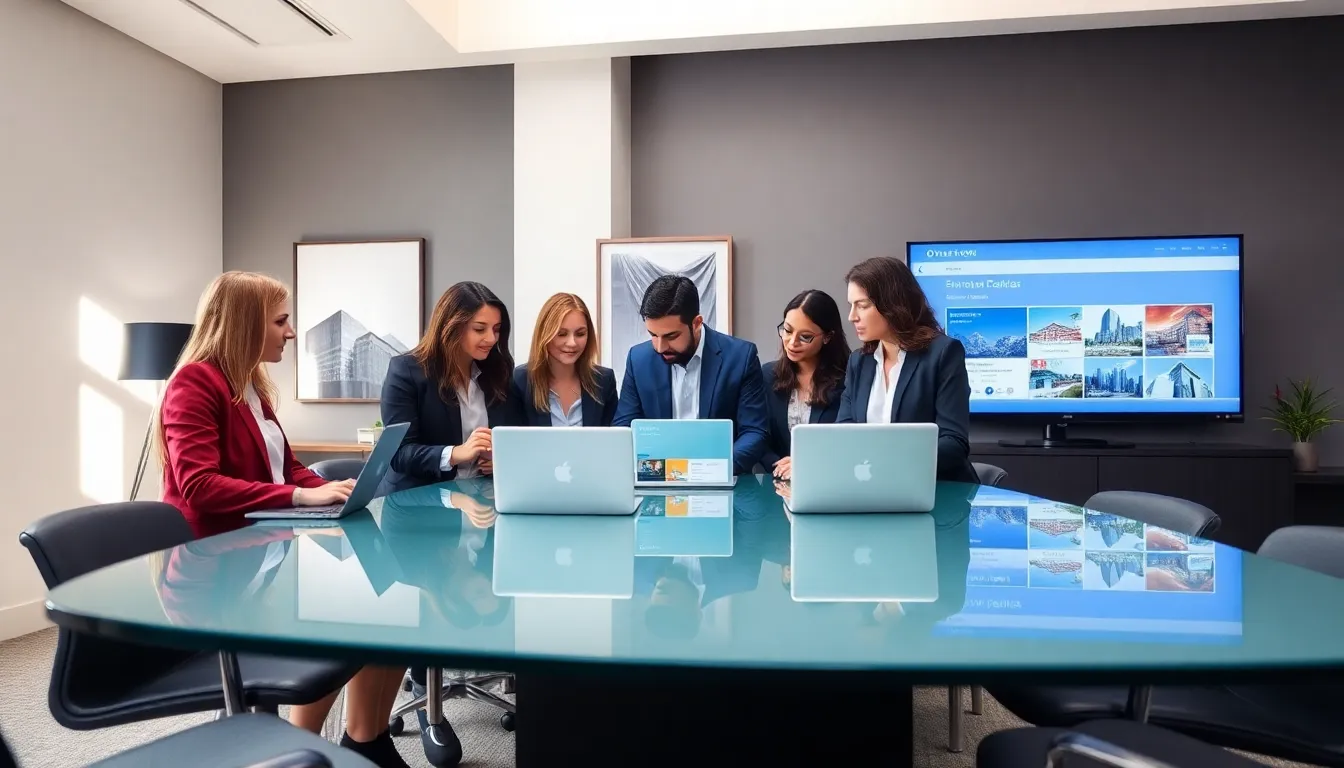 diverse real estate team collaborating in a modern office.
