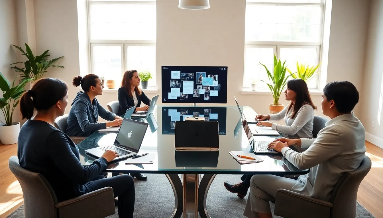 diverse professionals collaborating in a modern office setting.