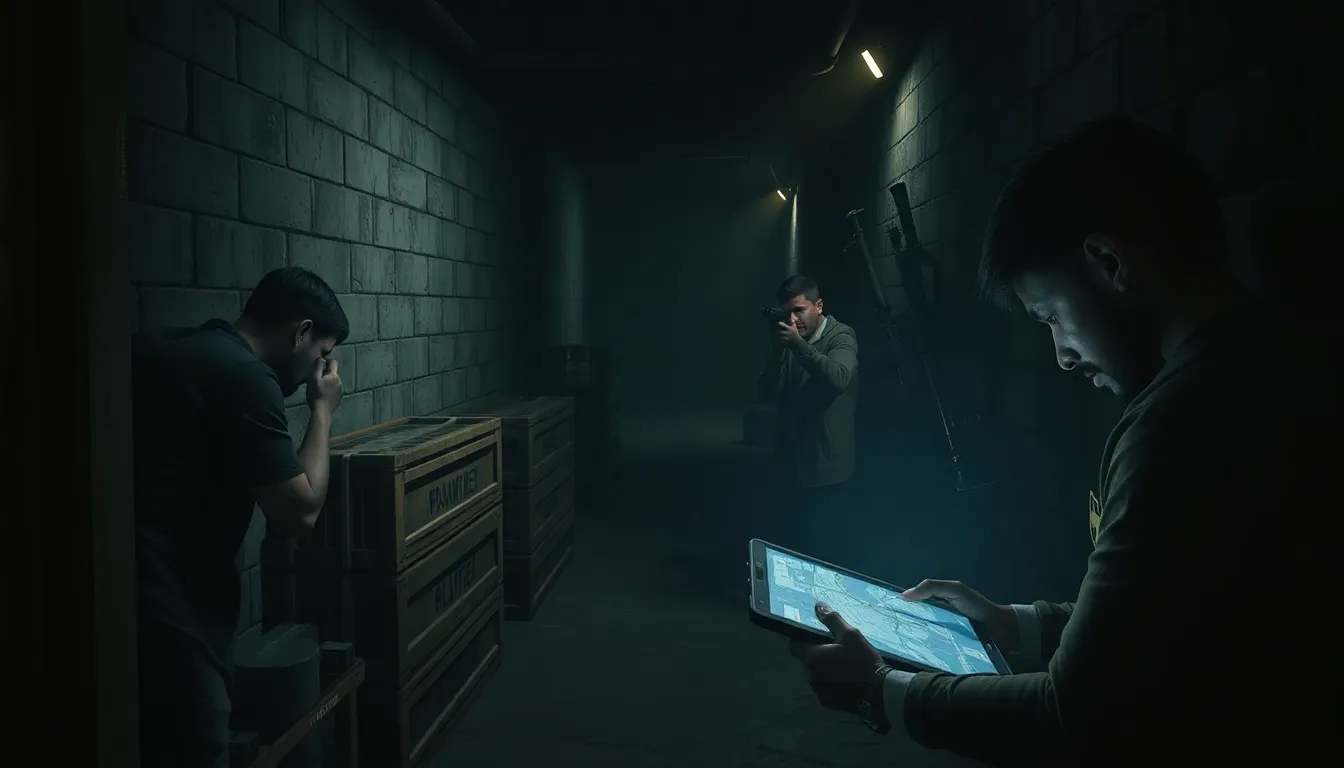 gamers exploring an underground area in a suspenseful atmosphere.