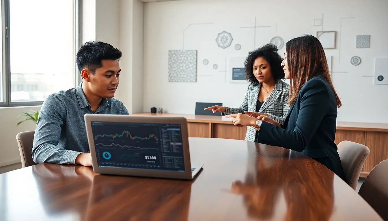 diverse team discussing cryptocurrency in a modern office.