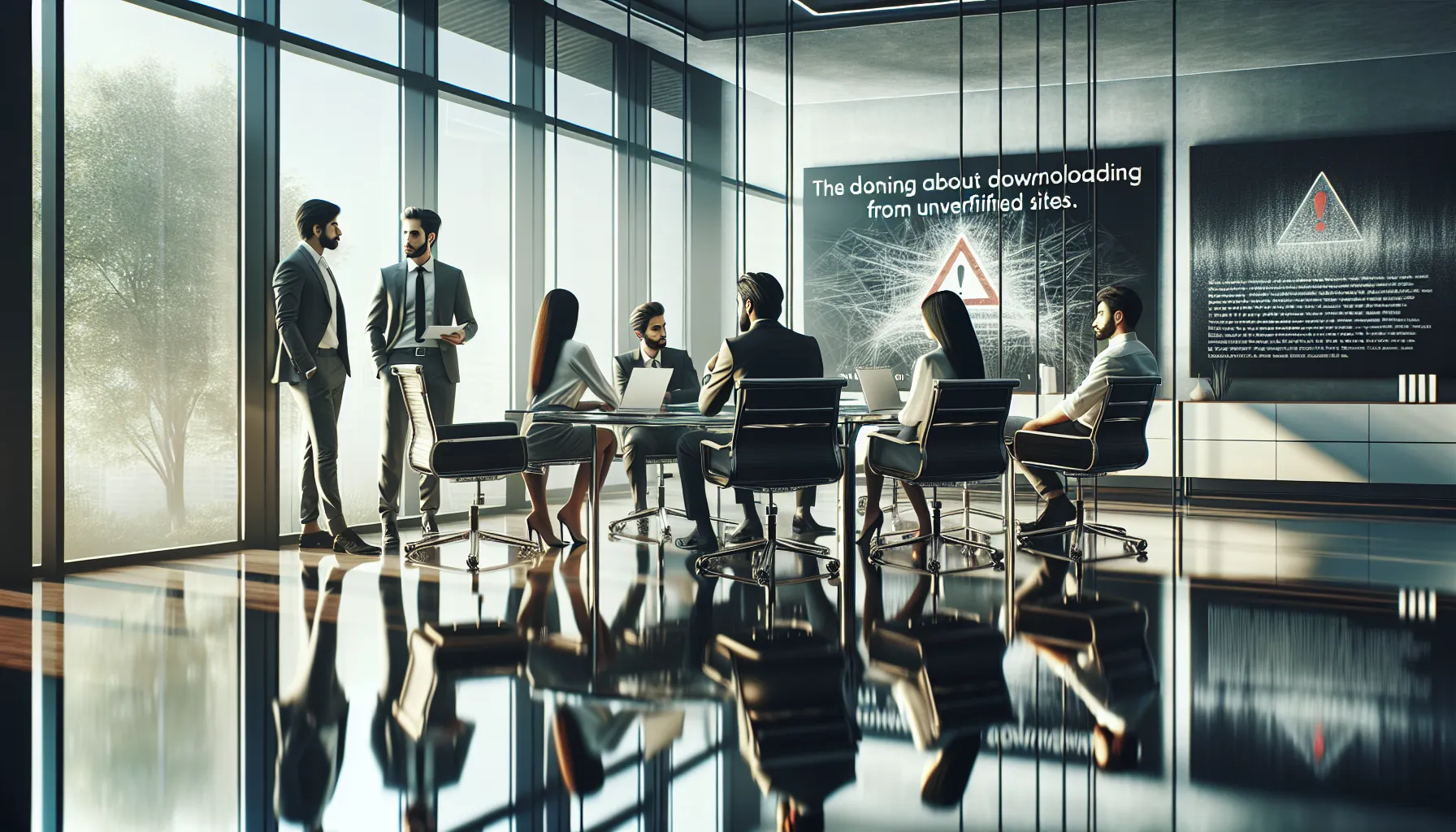 professionals discussing the risks of online movie downloads.