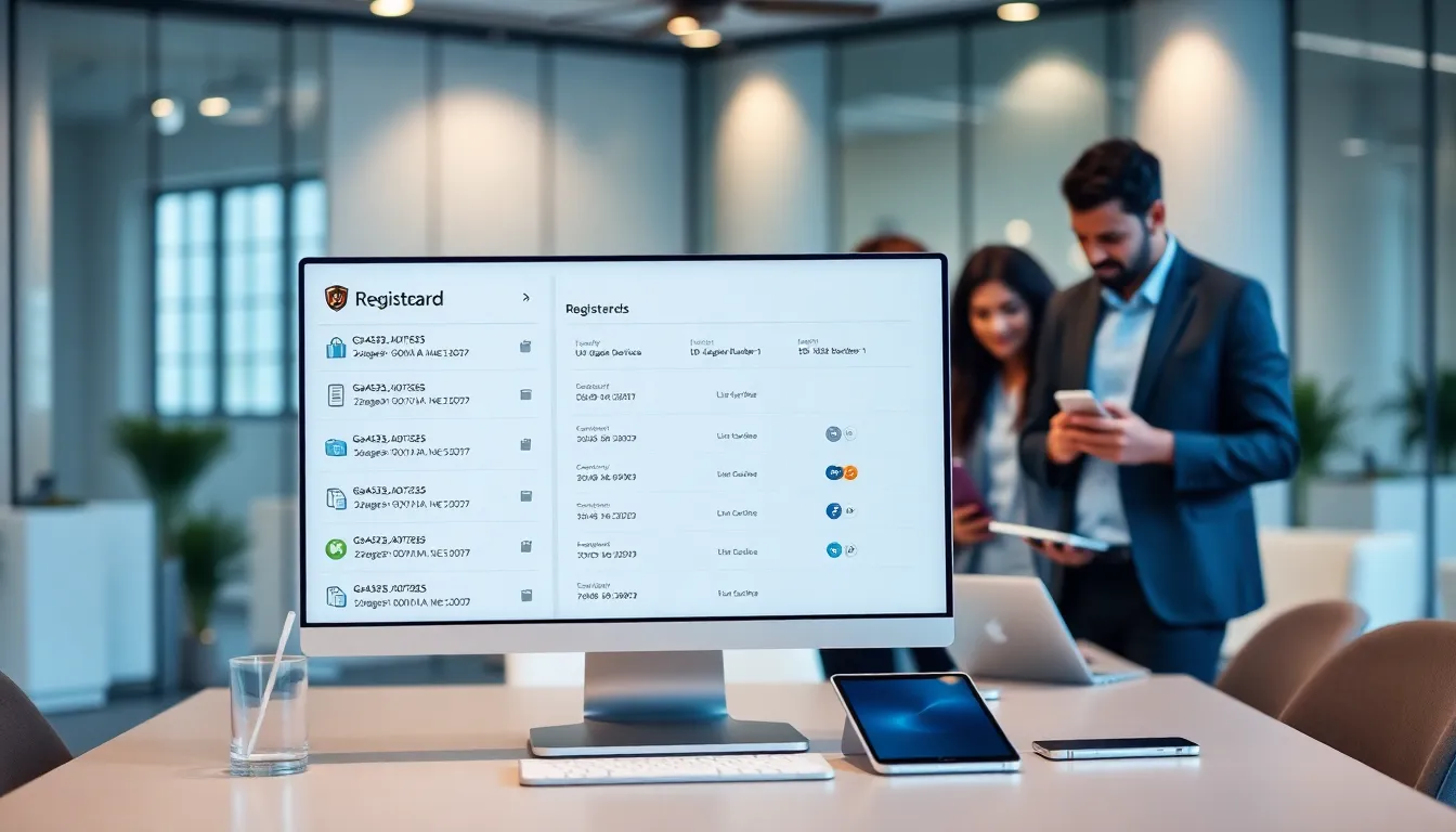 professionals discussing gadget security in a modern office.
