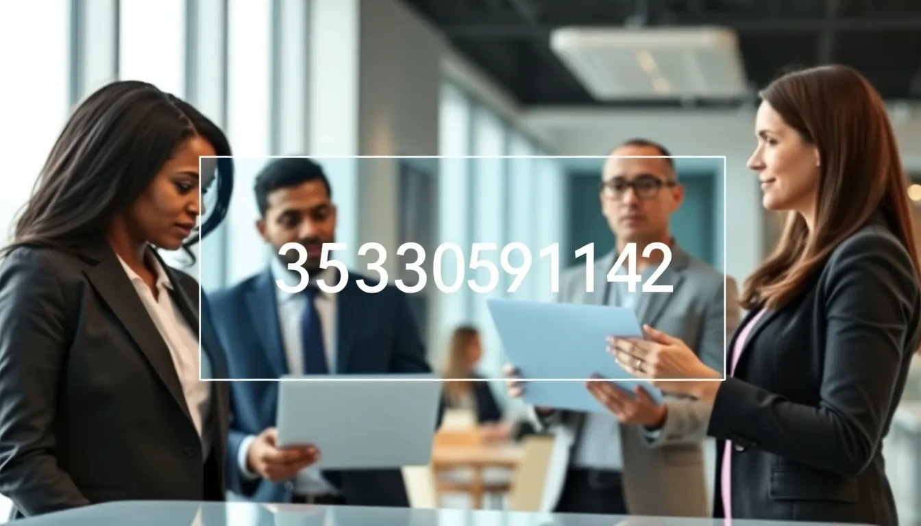 professionals discussing the significance of a numerical identifier in a modern office.