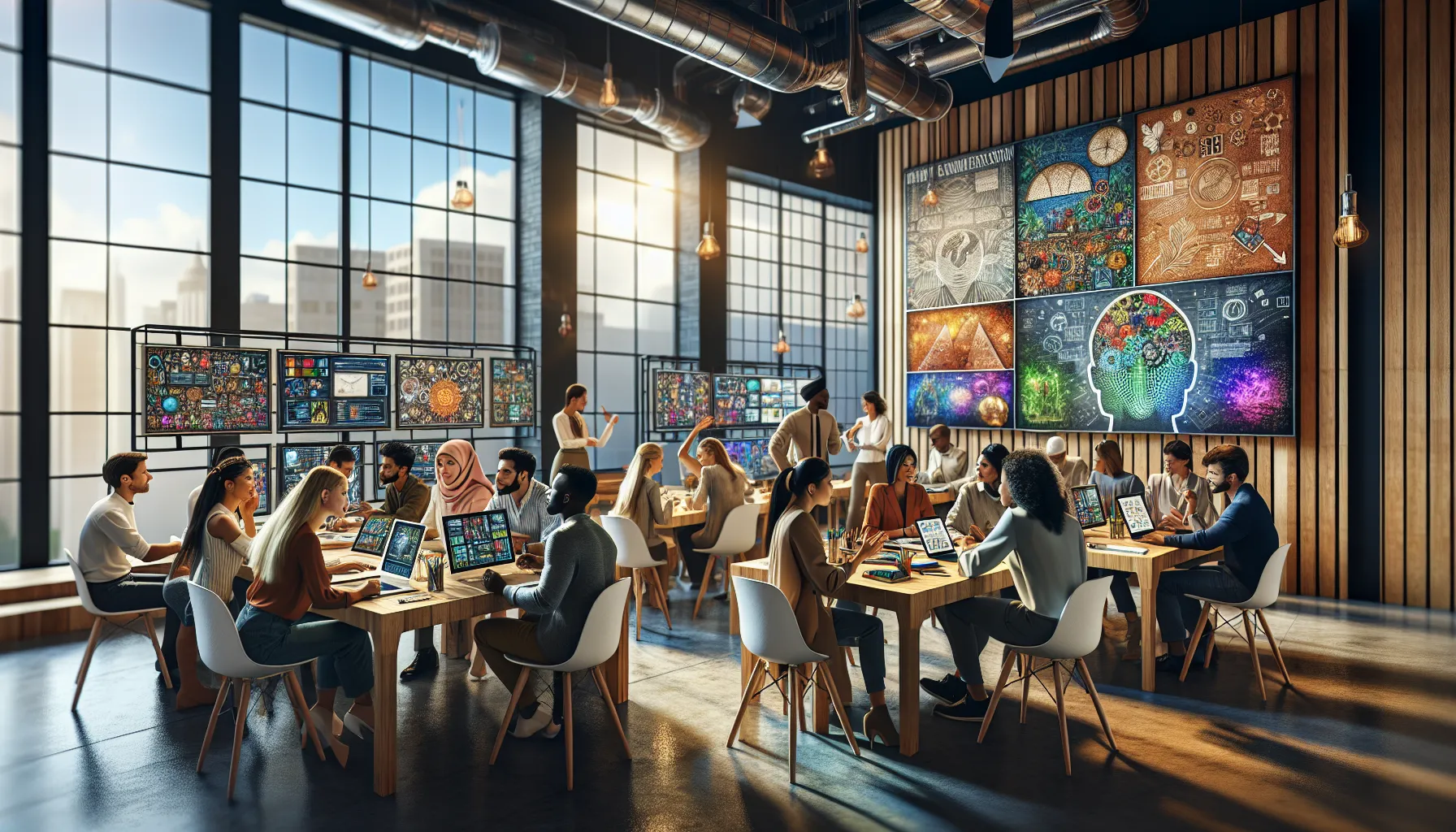 diverse individuals engaged in a creative workshop for Joyceyyuu.