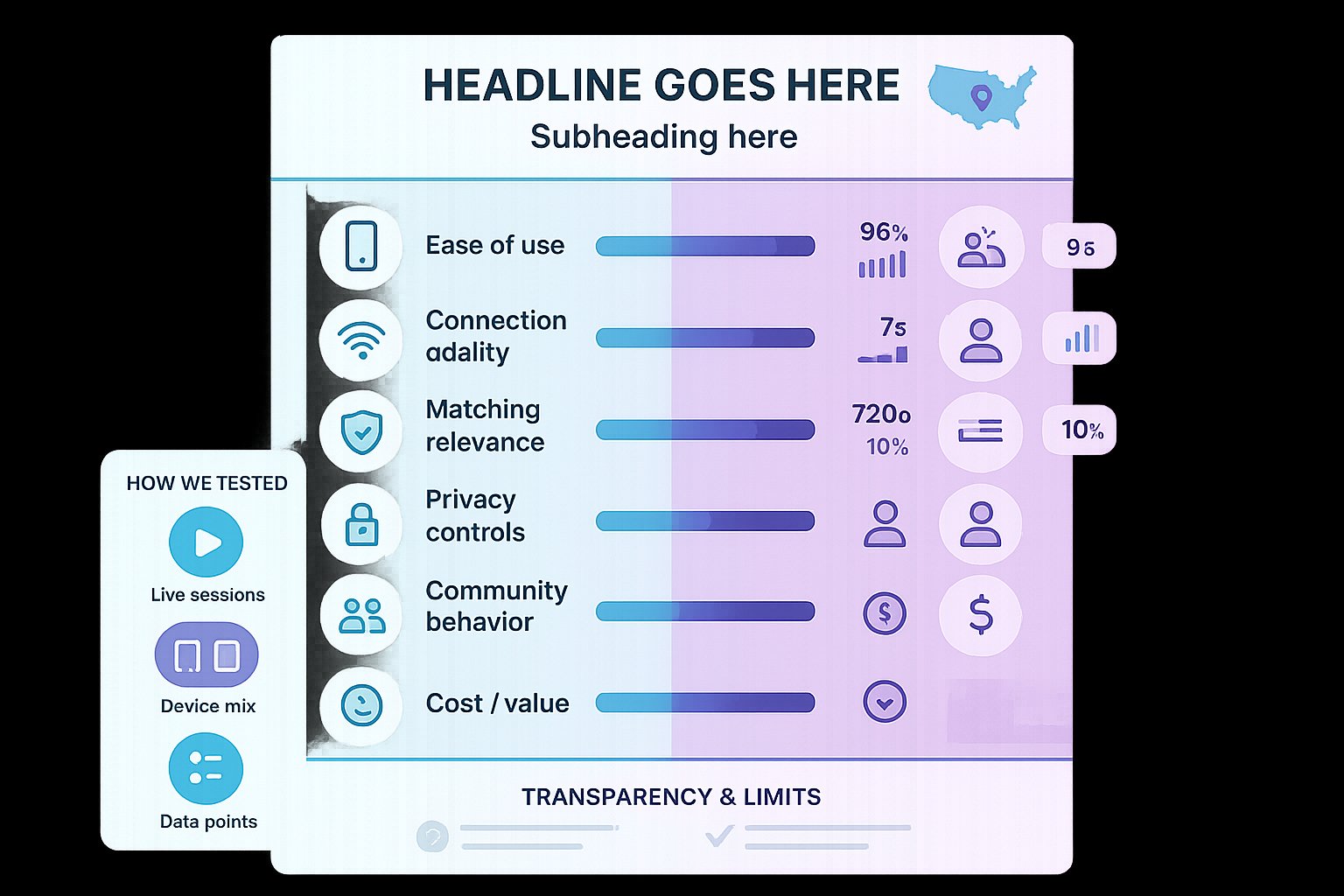 Side-by-side comparison infographic of two webcam platforms with seven evaluation pillars.