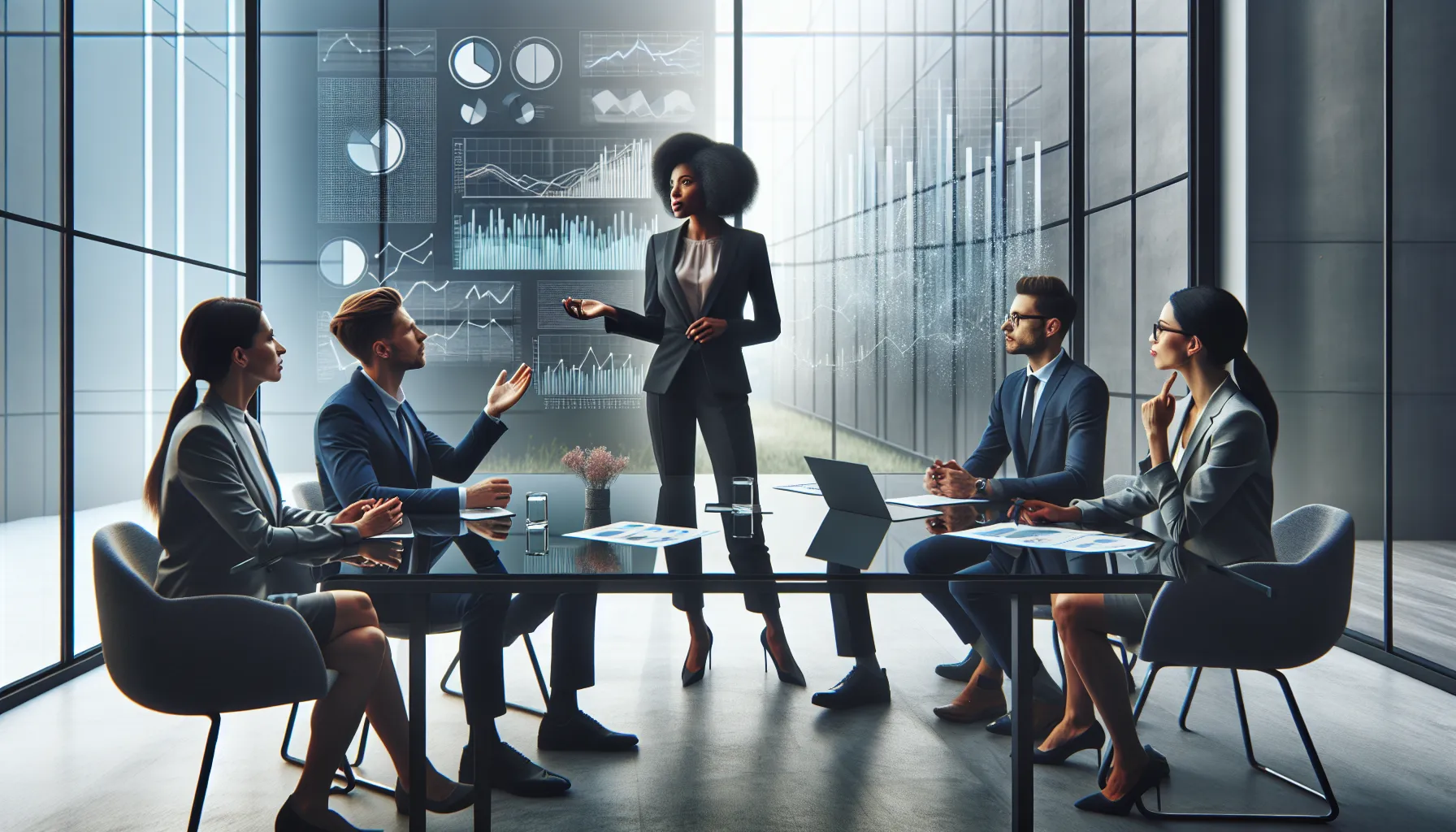 diverse professionals analyzing numerical patterns in a modern office.