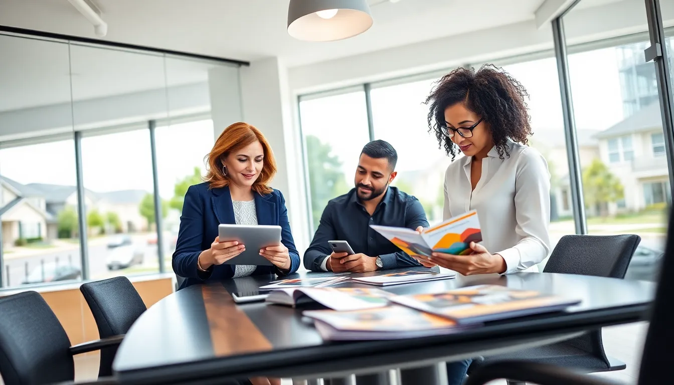 a diverse team of real estate agents collaborating in a bright office.