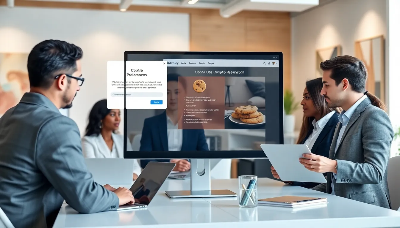screen showing cookie preferences in a modern office setting.