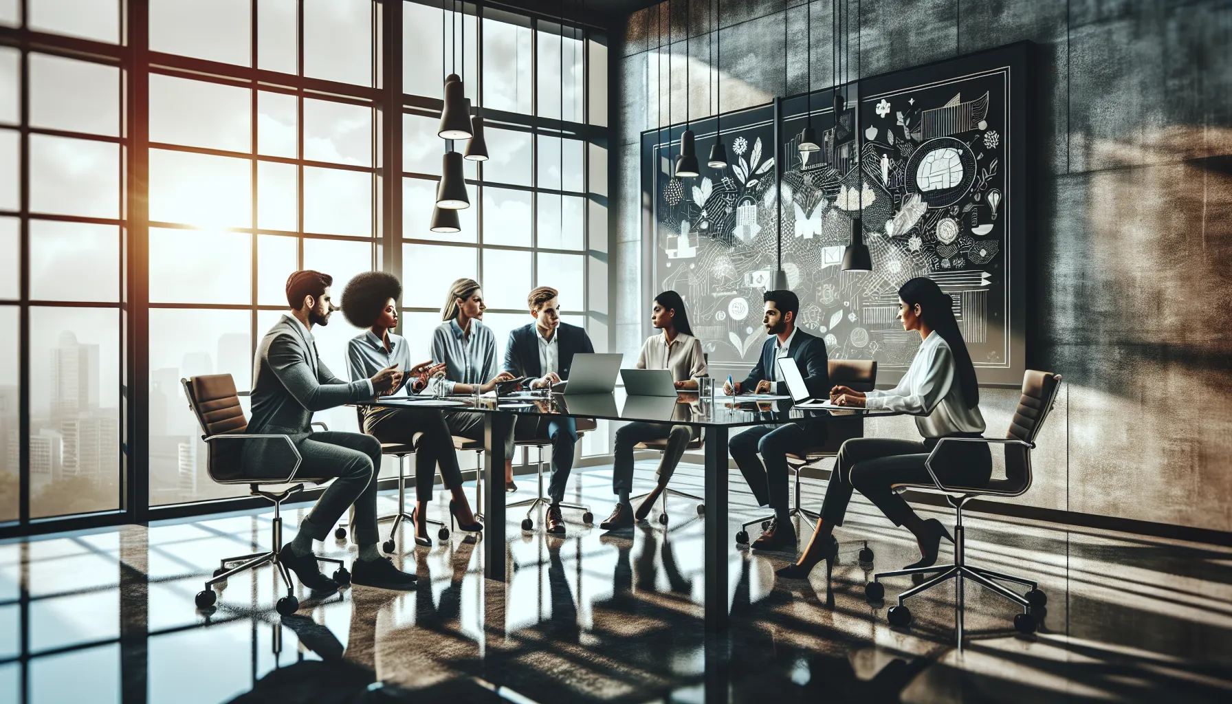 diverse professionals collaborating in a modern workspace.