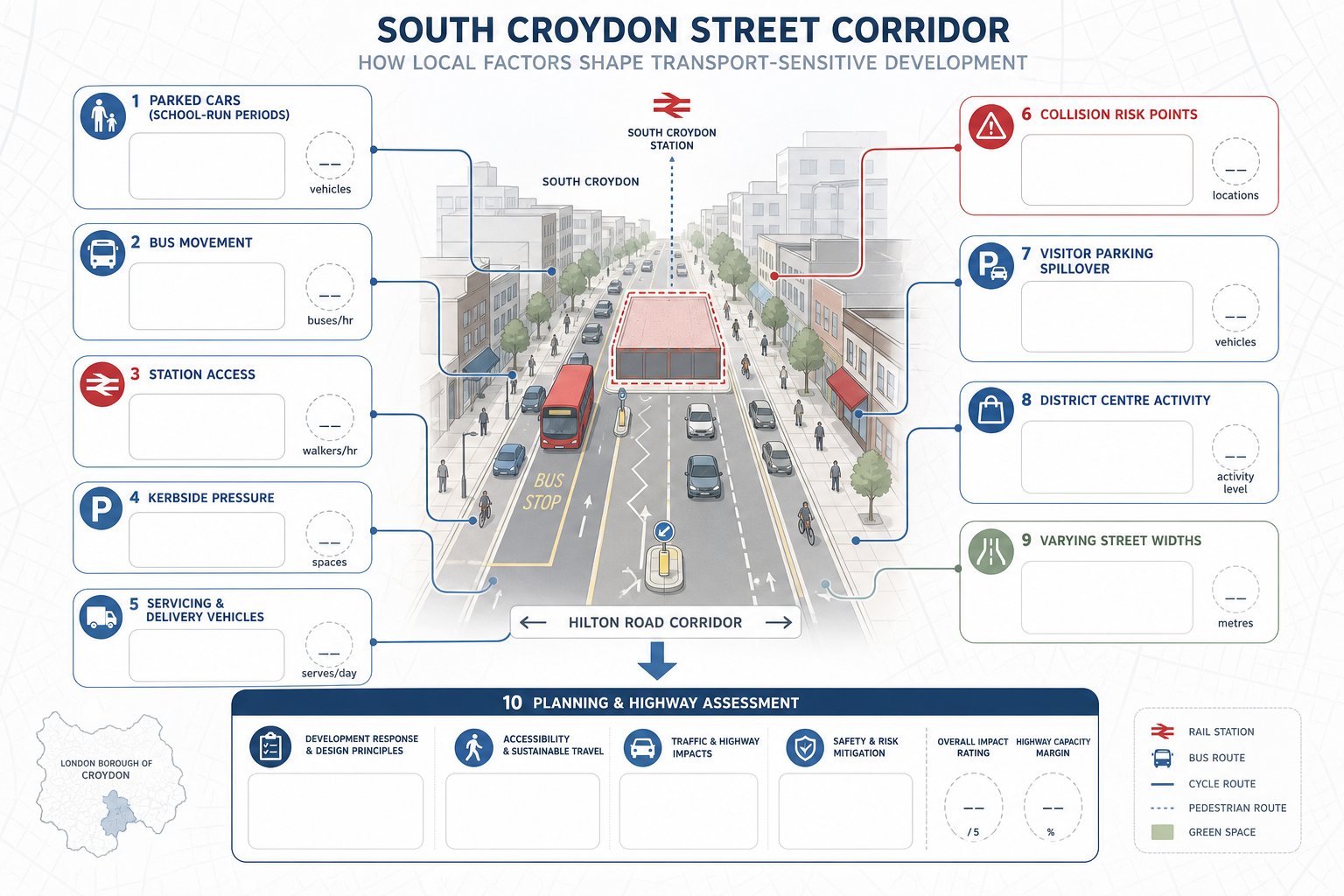 South Croydon transport infographic showing local street constraints affecting planning decisions.