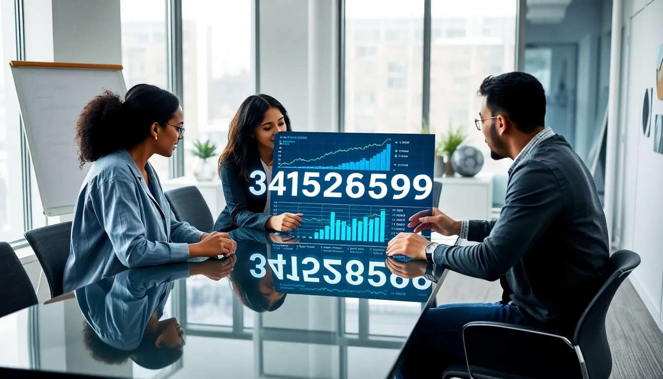 diverse research team discussing data trends in a modern office.