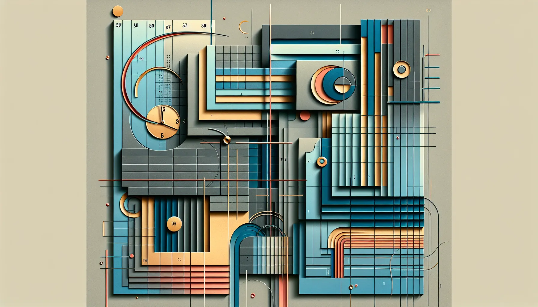 Layered geometric forms suggesting contractual timelines, transition, and legal tension.