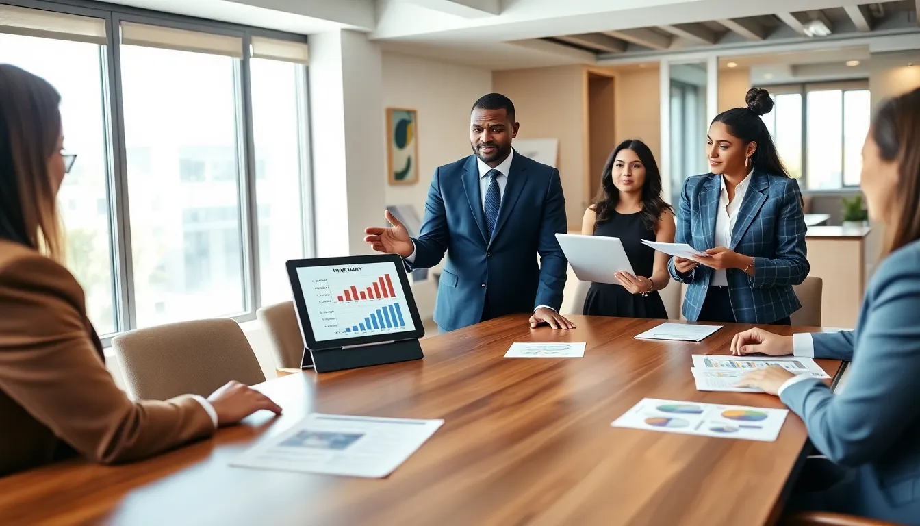 professionals discussing home equity loans in a modern office.