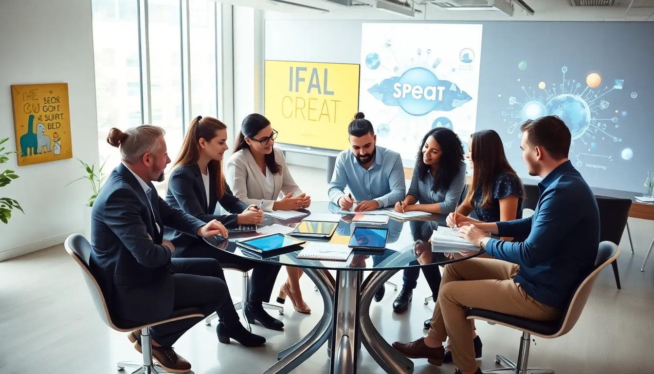 diverse team collaborating in a modern office setting.