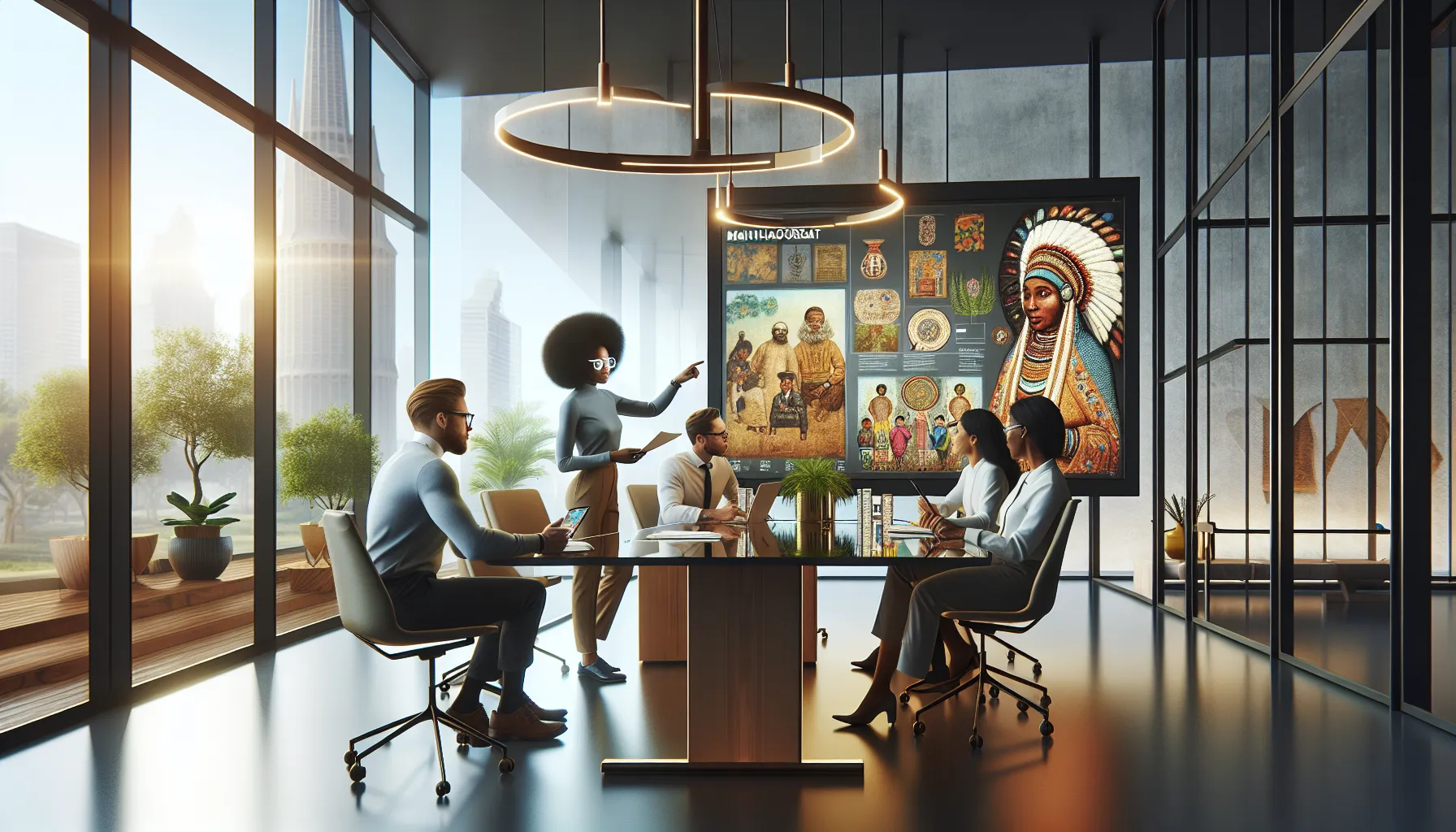 diverse team discussing manthaoilreat in a modern office.