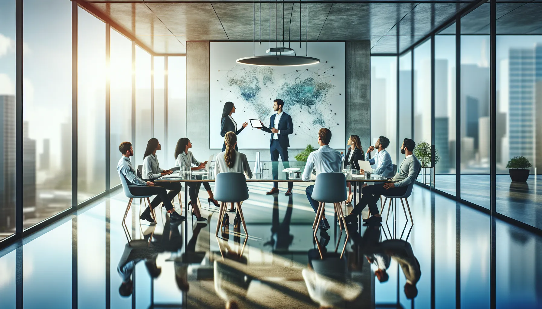 diverse team collaborating in a modern office setting.