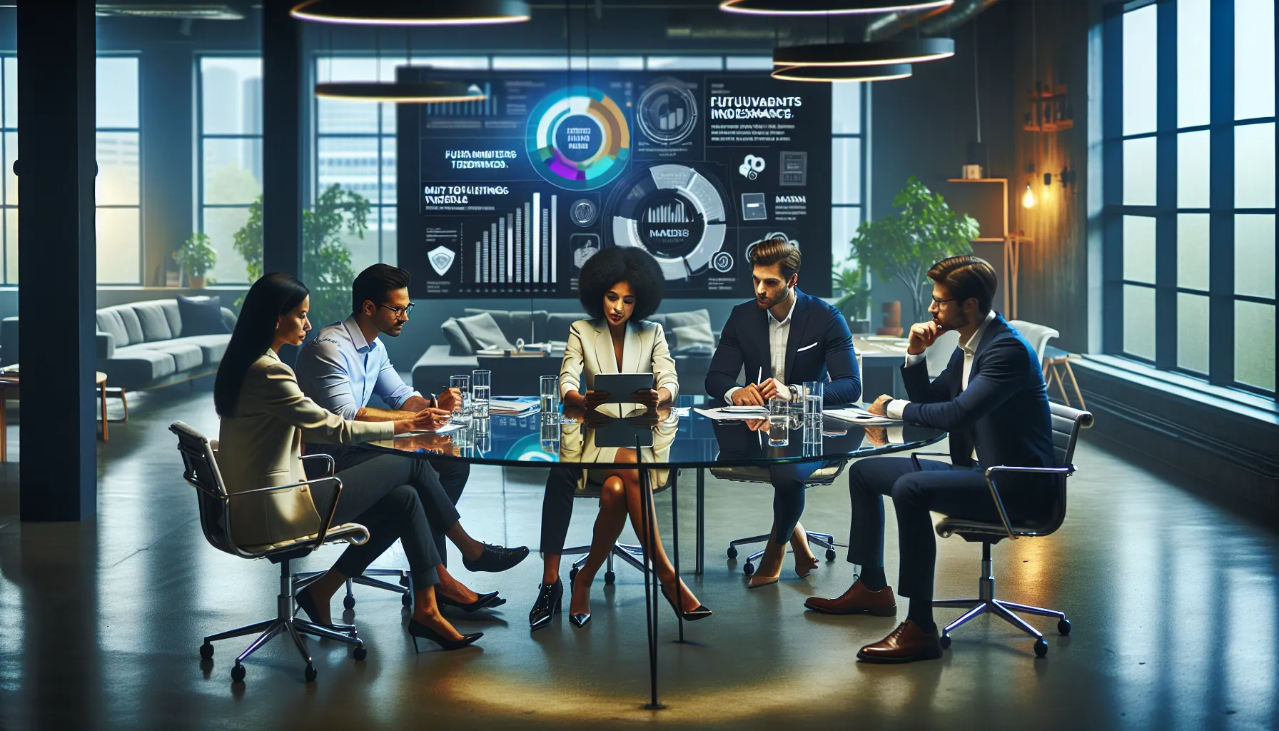 diverse team strategizing in a modern office about media initiatives.