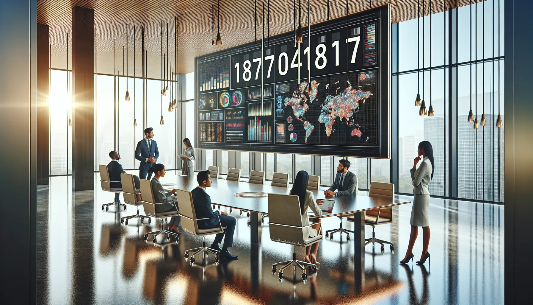 diverse team discussing a numerical sequence in a modern office.