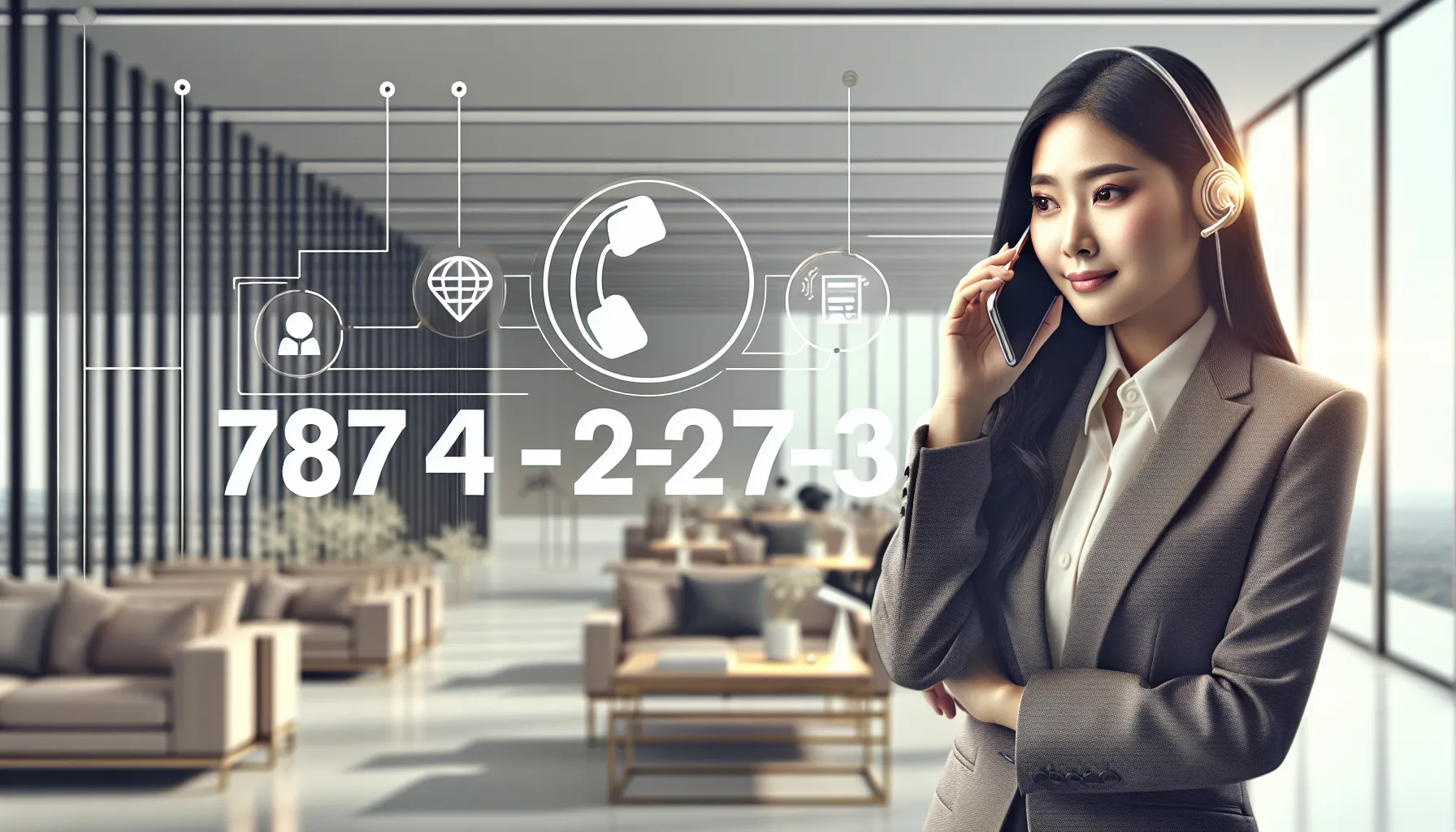 business professional using a toll-free number in a modern office.