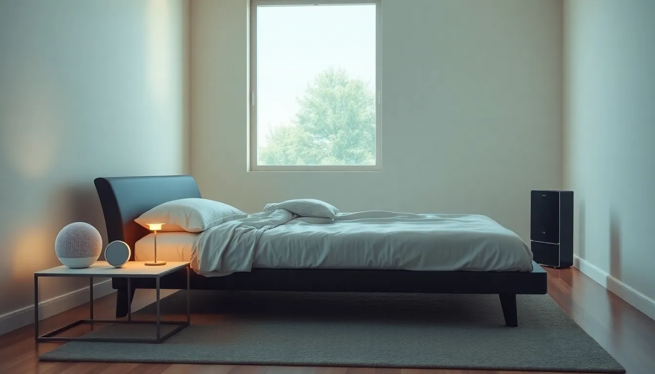 modern bedroom with gadgets for better sleep quality.